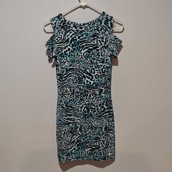 Michael Kors Cheetah Print Dress Small NWOT Cold Shoulder Short Sleeve Body Con - Picture 2 of 6